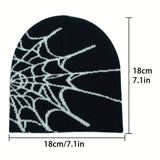 2024 New Autumn/Winter Slouchy Knitted Beanie Hat - Unisex Plain Color with Spider Web Embroidery