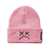 2024 Sad Expression LIL PEEP Embroidered Cold Hat Unisex Warm Elastic Casual Cap Solid Color Coldproof Couple Knit Hat Classic Beanies For Women & Men, New Trendy Casual Knitting Cap
