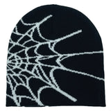 2024 New Autumn/Winter Slouchy Knitted Beanie Hat - Unisex Plain Color with Spider Web Embroidery